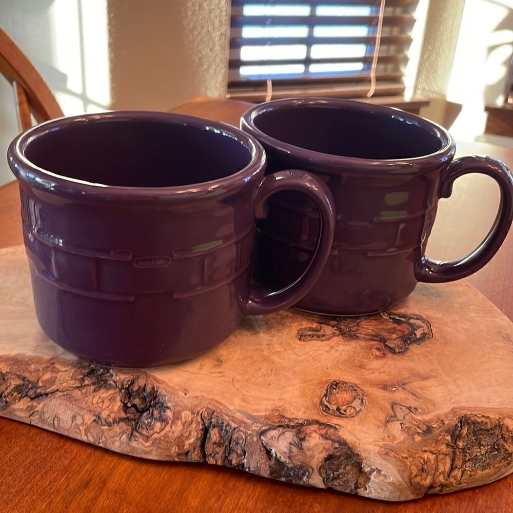 Set of 2 Longaberger Basketweave Soup Mugs in Eggplant / Purple